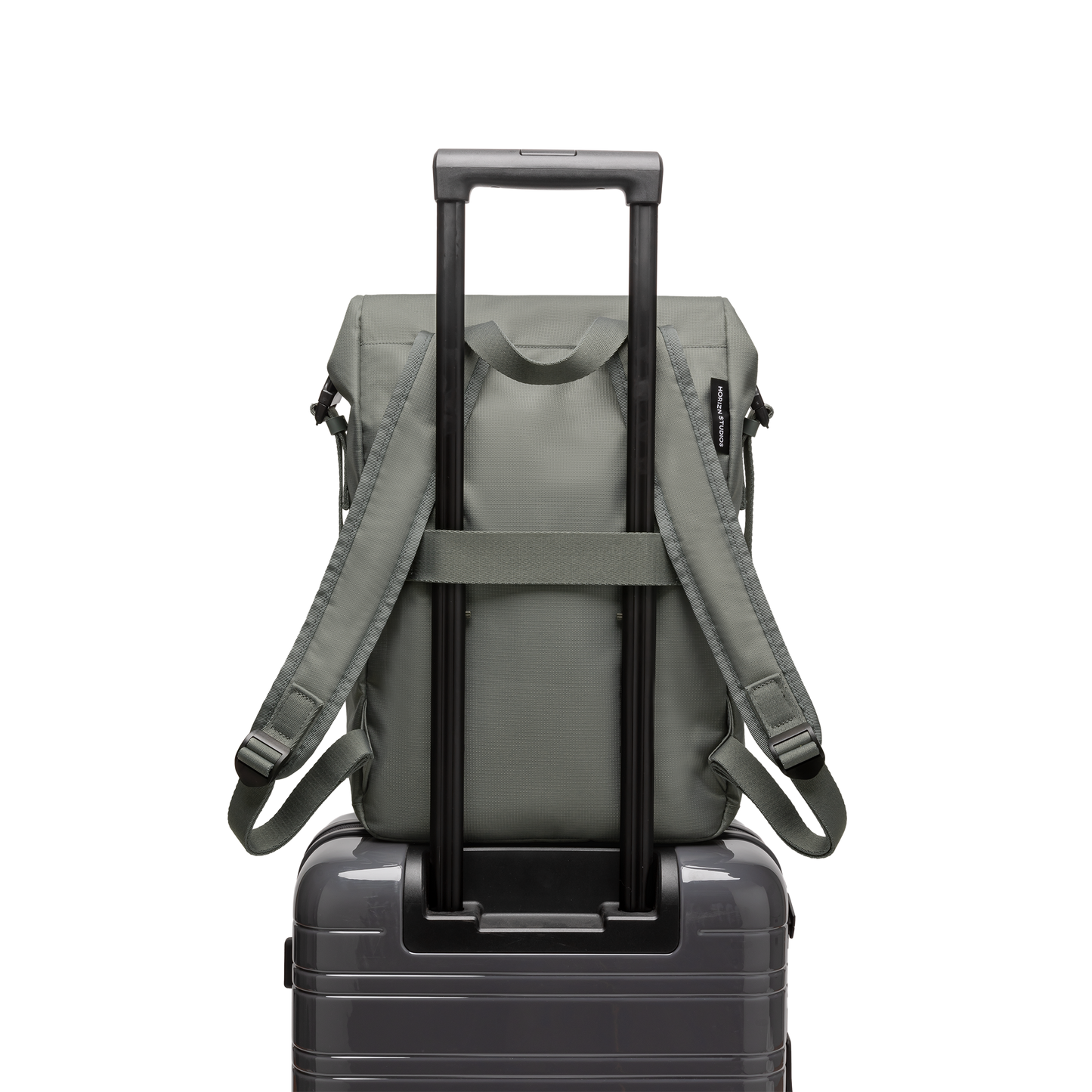 Shibuya Rolltop Rucksack Rucksack Grün Green Trolley Rückseite - Wasserabweisend Vegan Ergonomisch - Horizn Studios