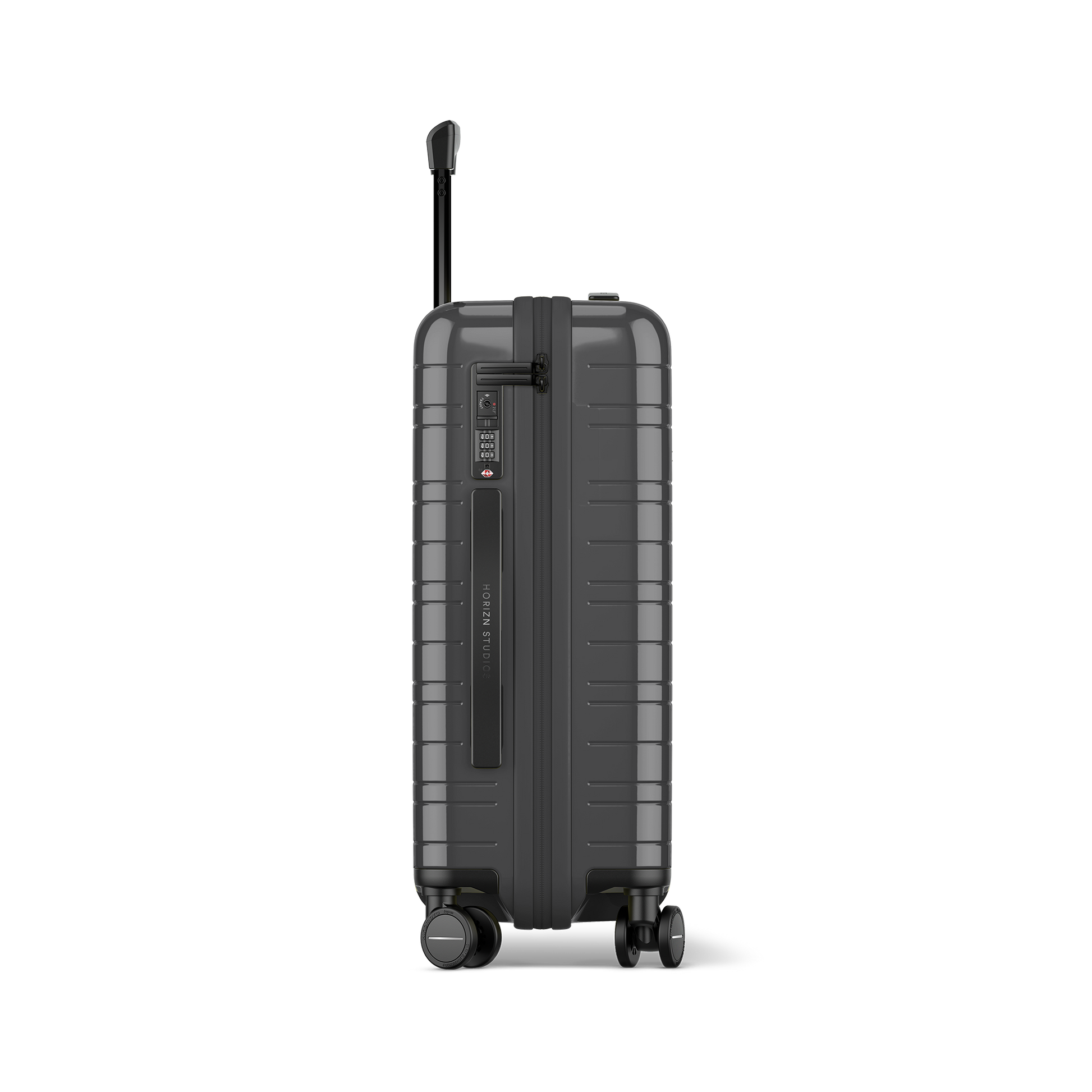 Koffer Essential Glossy Graphite Seitenansicht - Hartschale Polycarbonat Leicht Robust - Horizn Studios