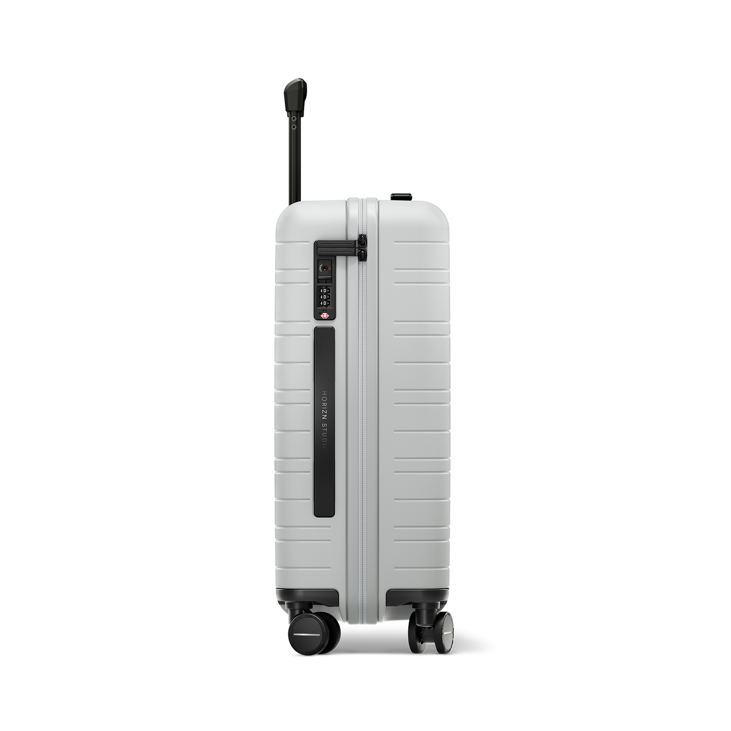 Koffer Essential Light Quartz Grau Seitenansicht - Hartschale Polycarbonat Leicht Robust - Horizn Studios