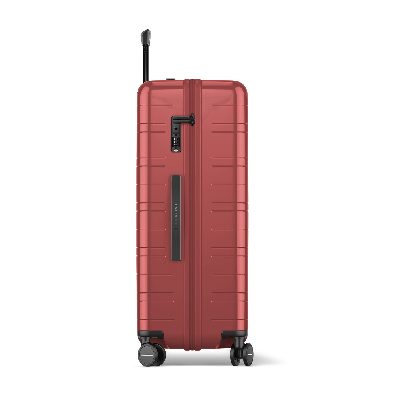 Koffer Essential Glossy True Red Seitenansicht Abc - Hartschale Polycarbonat Leicht Robust - Horizn Studios