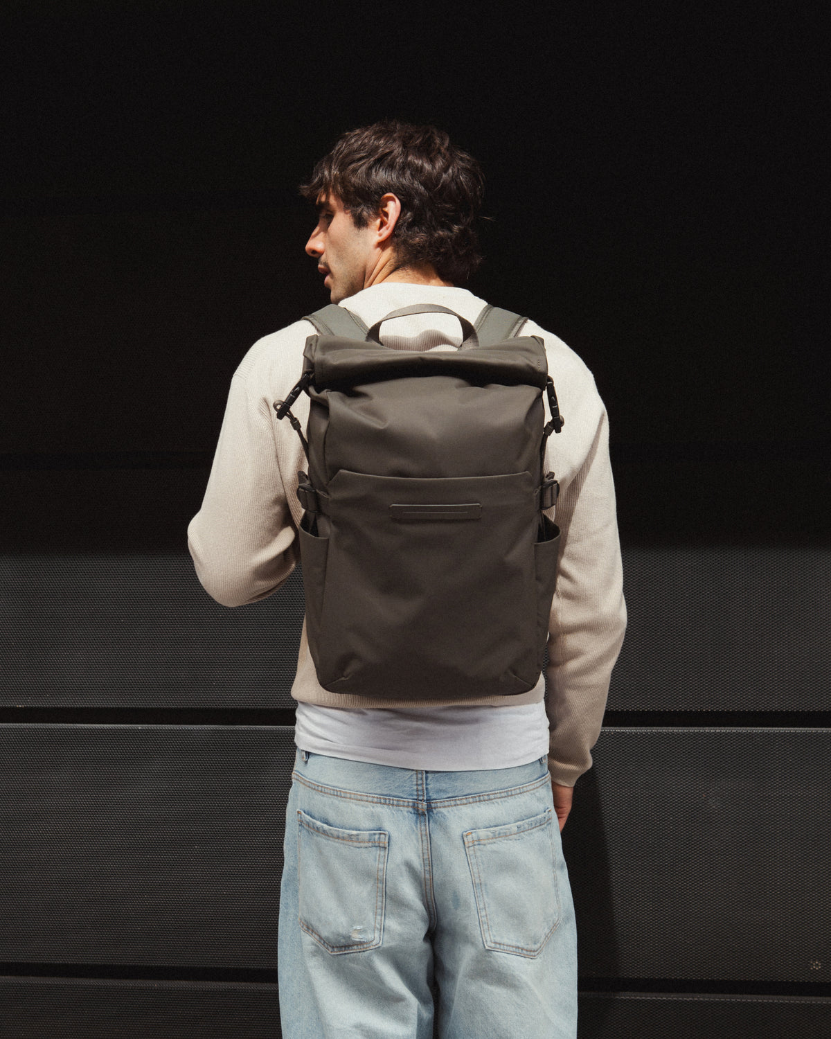 Customer photo featuring Shibuya Rolltop Backpack / Dark Olive / Recycled Nylon