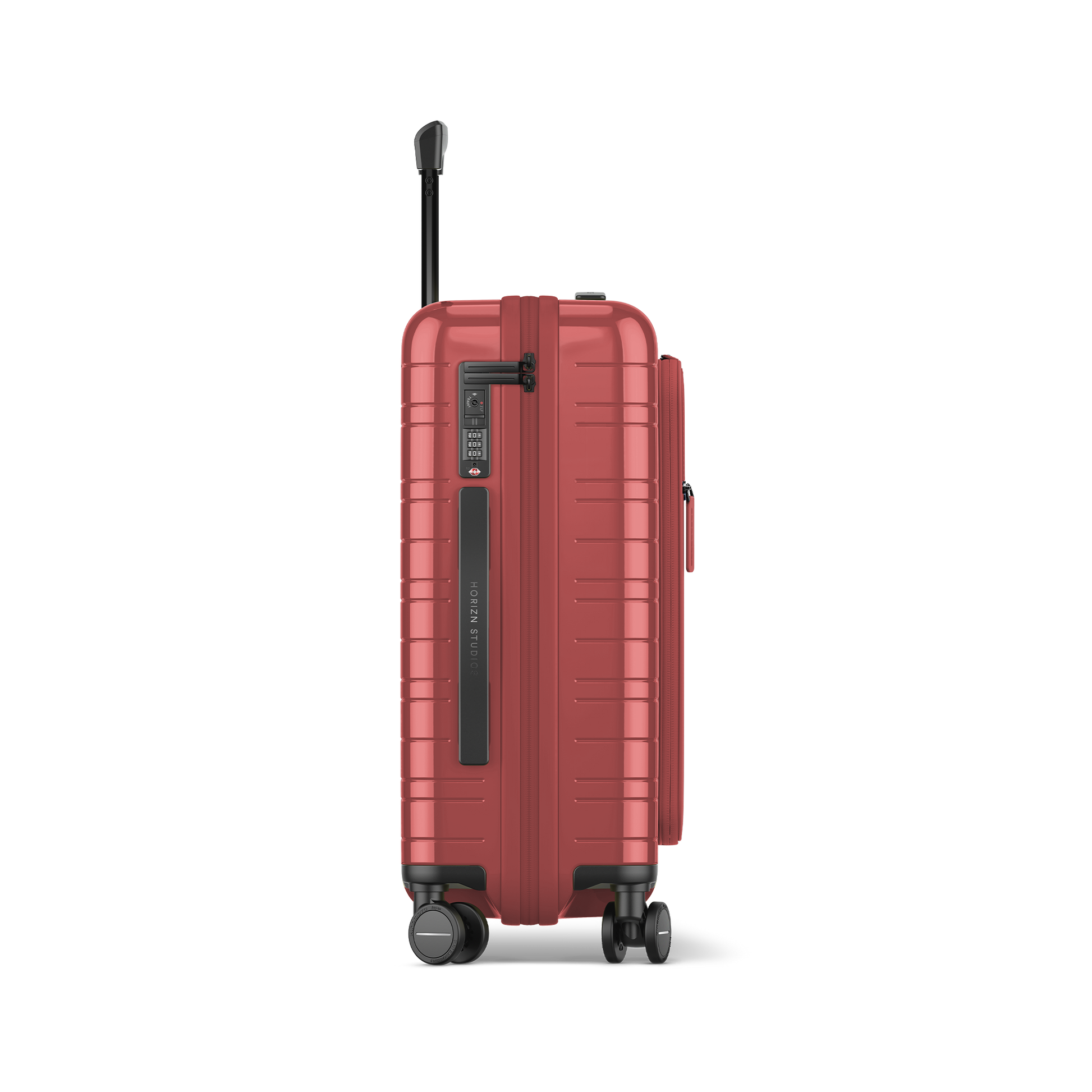 Koffer Essential Glossy True Red Seitenansicht - Hartschale Polycarbonat Leicht Robust - Horizn Studios