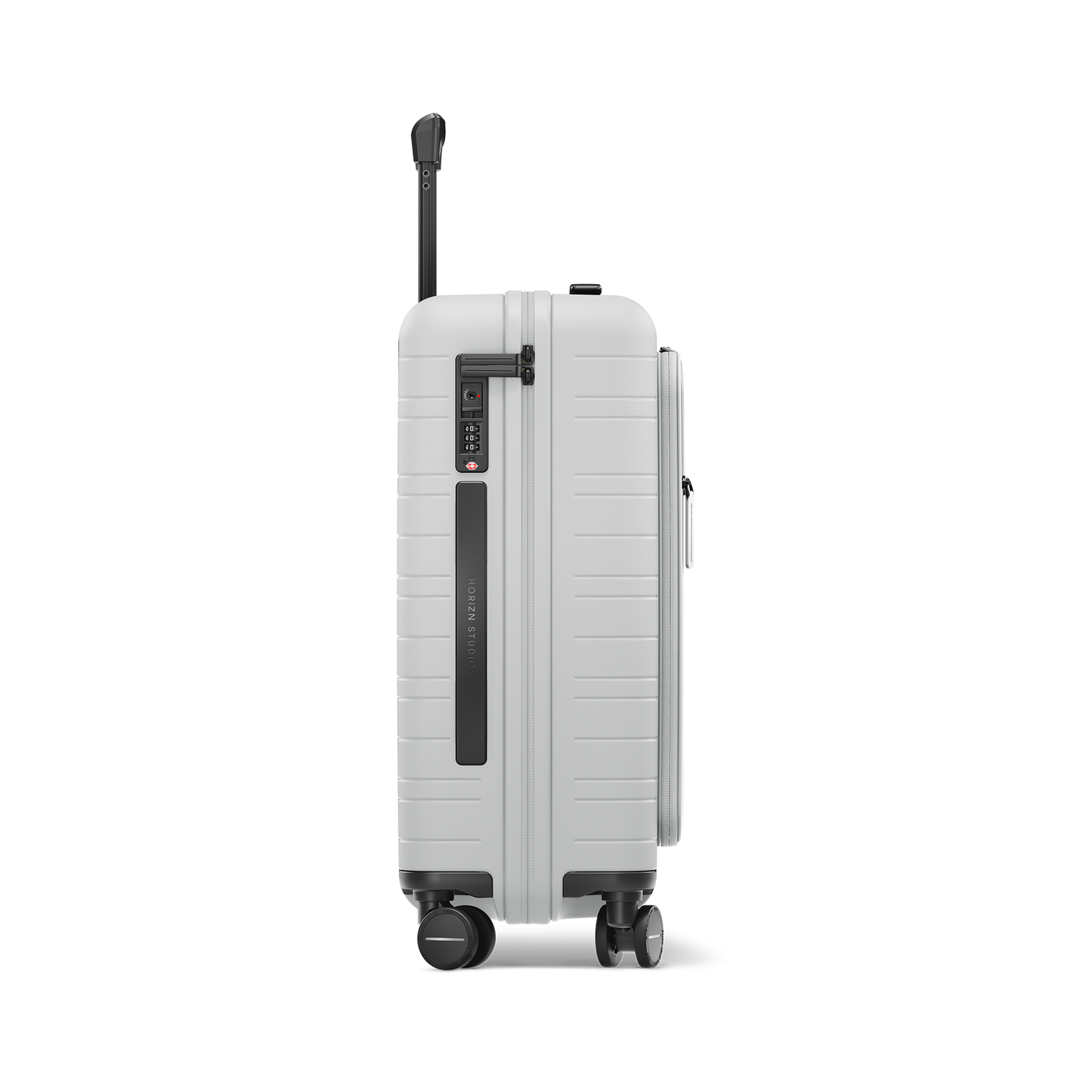 Koffer Essential Light Quartz Grau Seitenansicht - Hartschale Polycarbonat Leicht Robust - Horizn Studios