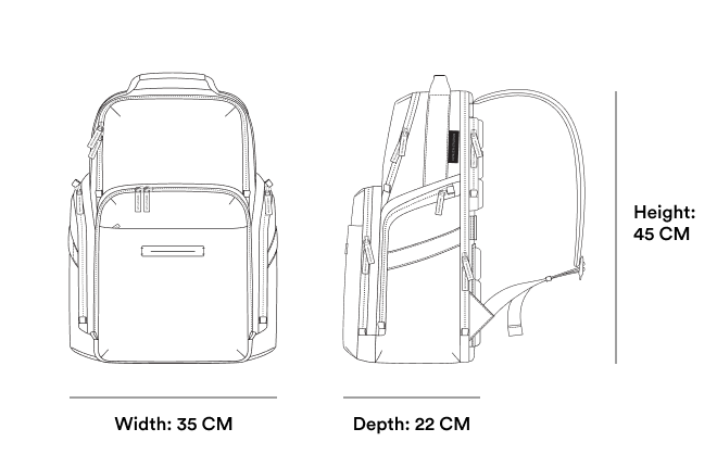 Midtown Rucksack Infographic - Wasserabweisend Vegan Ergonomisch - Horizn Studios
