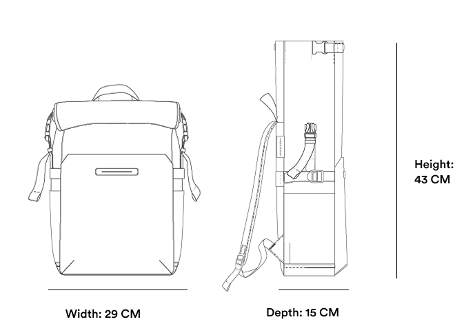 Shibuya Rolltop Rucksack Infographic - Wasserabweisend Vegan Ergonomisch - Horizn Studios