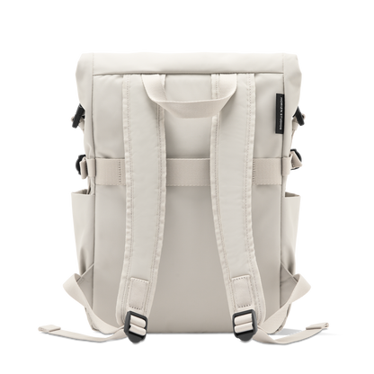 Shibuya Rolltop Rucksack Beige Rückseite - Wasserabweisend Vegan Ergonomisch - Horizn Studios