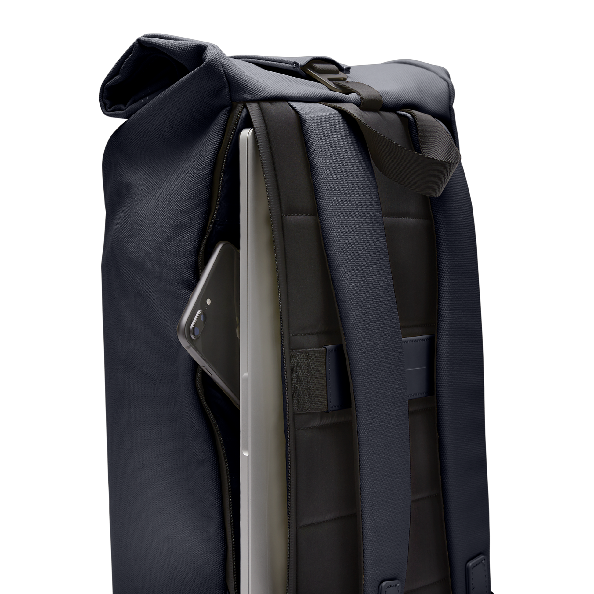 Sofo Rolltop Rucksack Blau Detail Laptop - Wasserabweisend Vegan Ergonomisch - Horizn Studios
