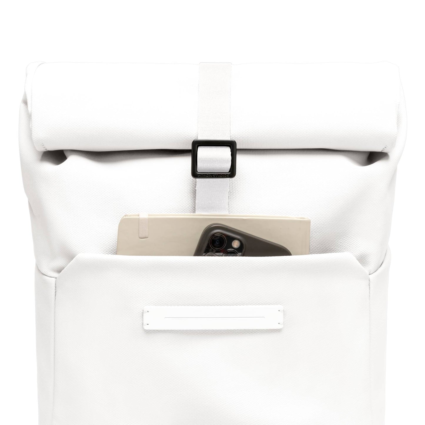 Sofo Rolltop Rucksack Rucksack Rucksack All Weiß Fronttasche - Wasserabweisend Vegan Ergonomisch - Horizn Studios