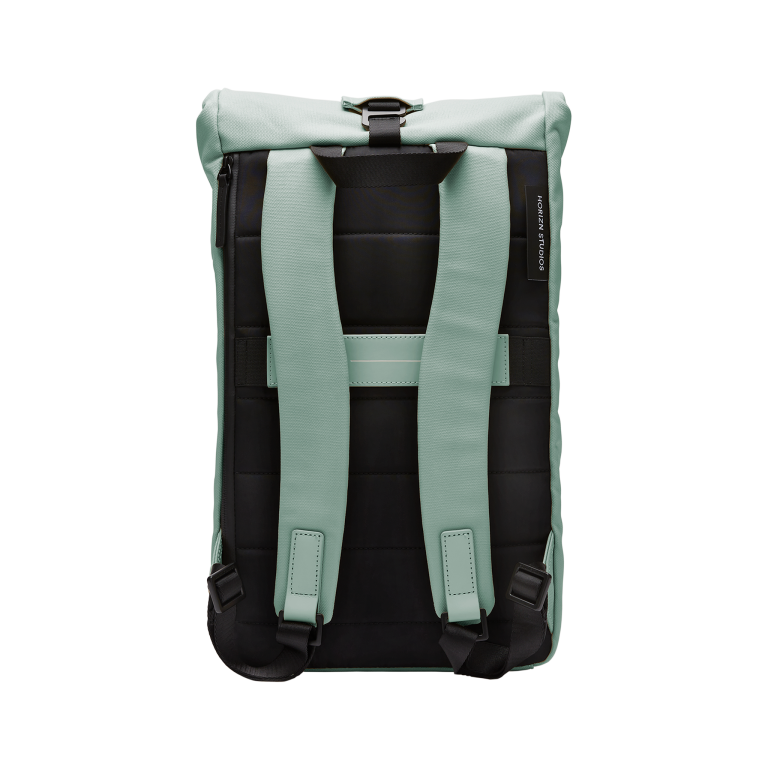 Sofo Rolltop Rucksack Marine Green Rückseite - Wasserabweisend Vegan Ergonomisch - Horizn Studios