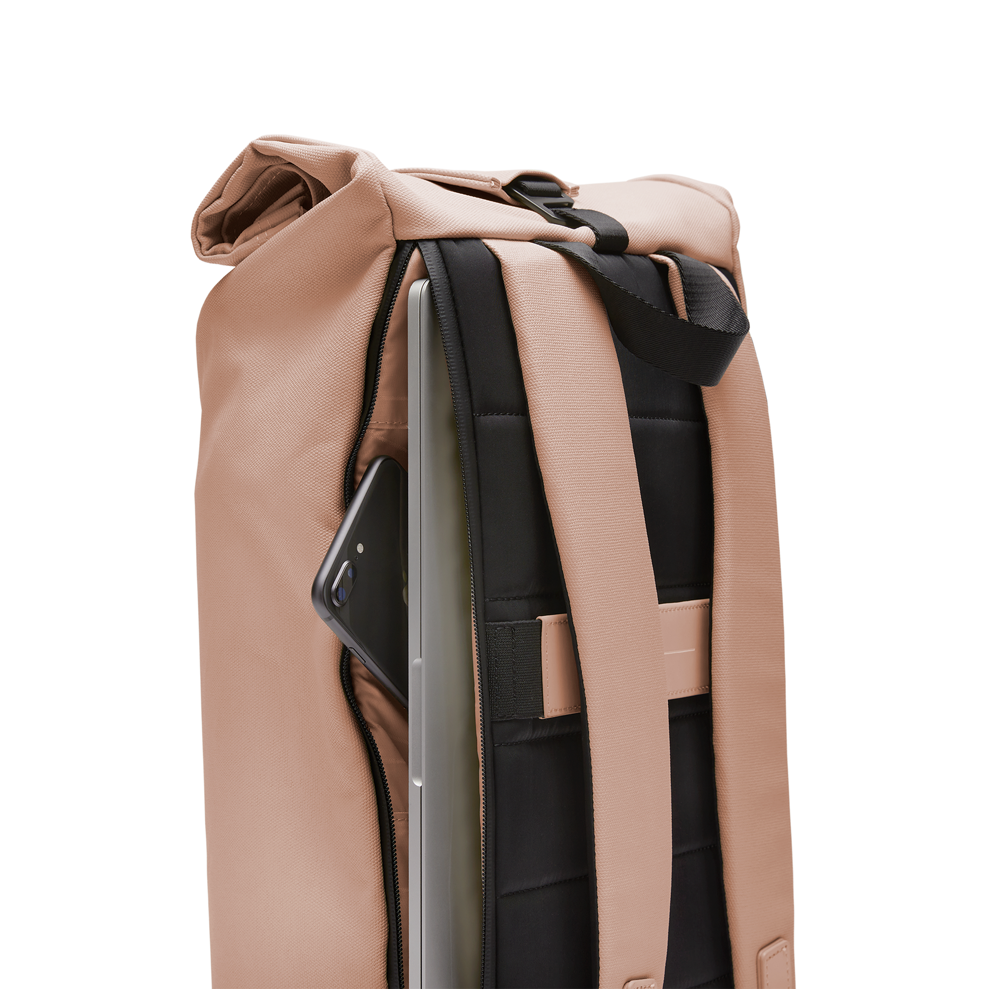 Sofo Rolltop Rucksack Beige Rosa Detail - Wasserabweisend Vegan Ergonomisch - Horizn Studios